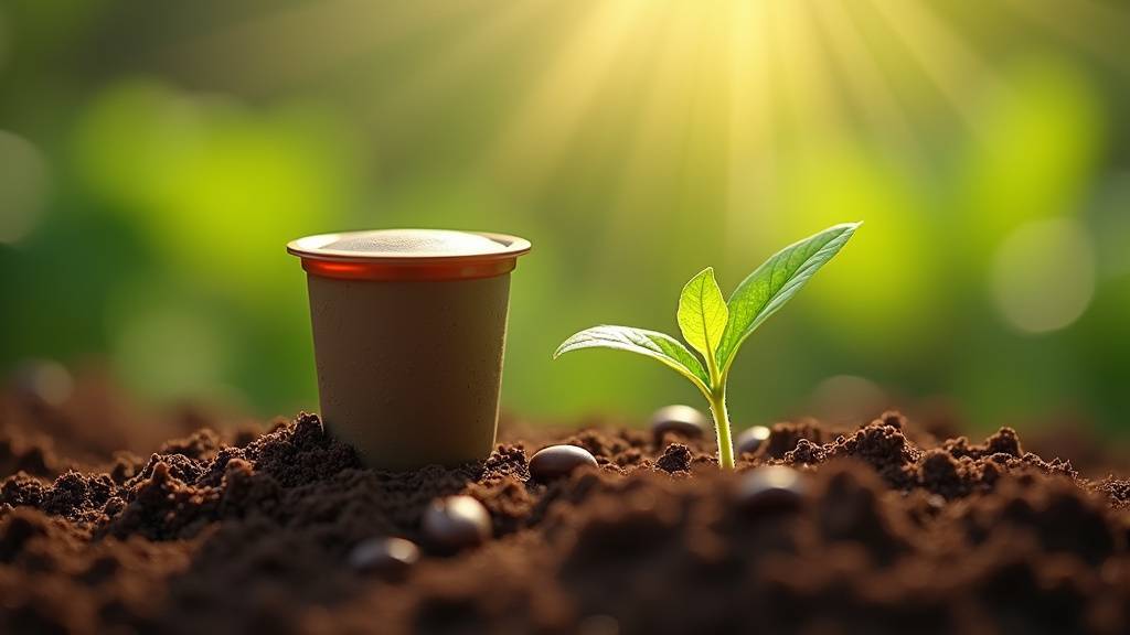 Diverses marques de capsules compostables sur un comptoir de cuisine