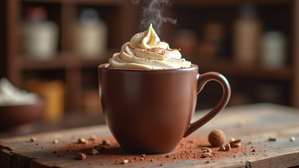 Tasse de chocolat à boire maison avec une mousse onctueuse et des copeaux de chocolat