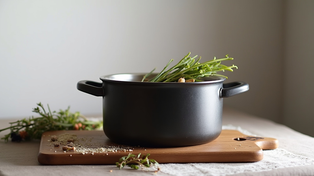 Plat mijoté préparé dans une cocotte Sitram avec légumes et viande, présenté sur une table en bois rustique