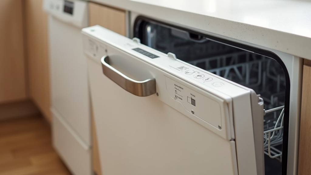 Vue détaillée du panneau de commande d'un lave-vaisselle compact avec différentes options de programmes