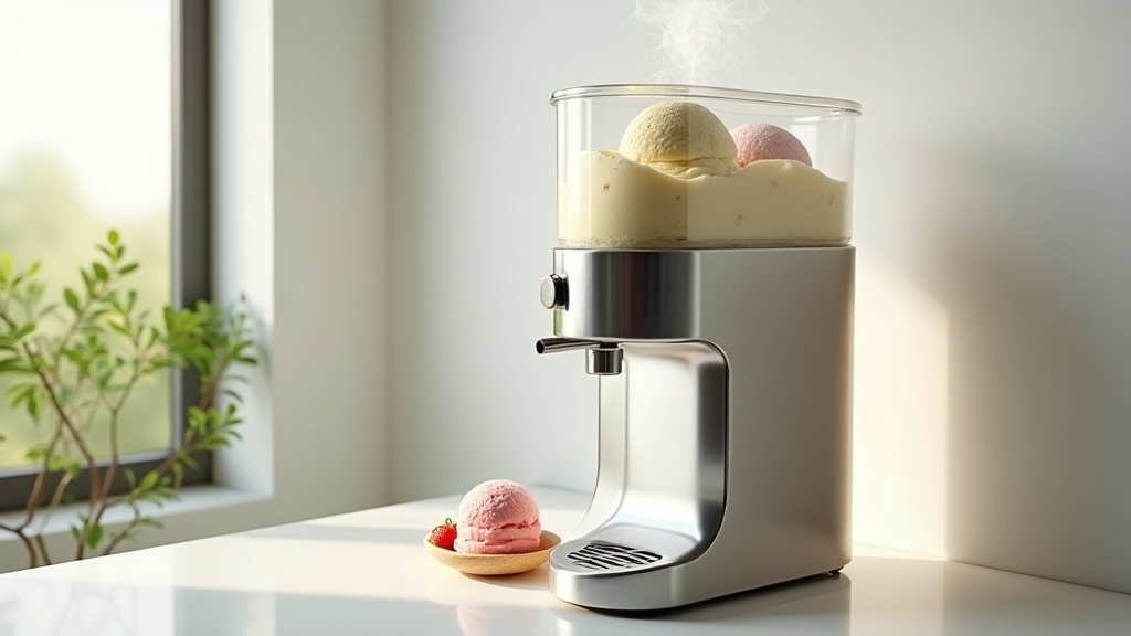 Diagramme de fonctionnement d'une machine à glace italienne montrant le cylindre de congélation et la pale tournante