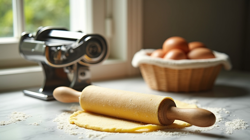 Famille autour d'une table avec pâtes fraîches maison