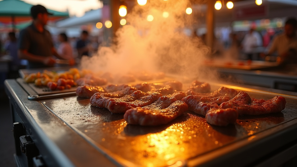 Plancha gaz professionnelle en action dans une cuisine de restaurant