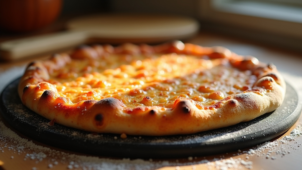 Trois types de plaques à pizza : une pierre, une plaque en acier et une plaque perforée, alignées sur un comptoir de cuisine