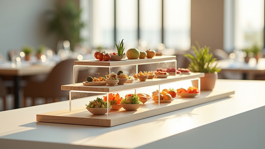 Différents types de présentoirs de buffet dans un espace événementiel élégant