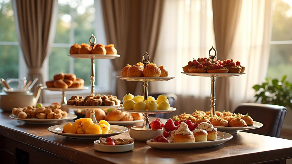Présentoir de buffet en bois brut avec mise en scène élégante de différents plats
