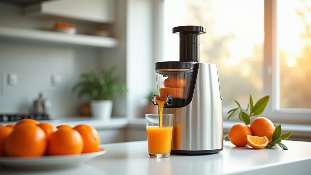 Presse orange automatique professionnelle en acier inoxydable dans un bar à jus