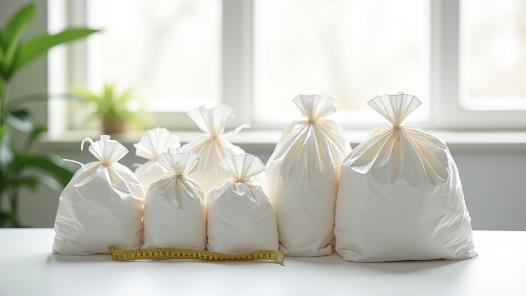 Différents types de sacs poubelles alignés sur une surface blanche