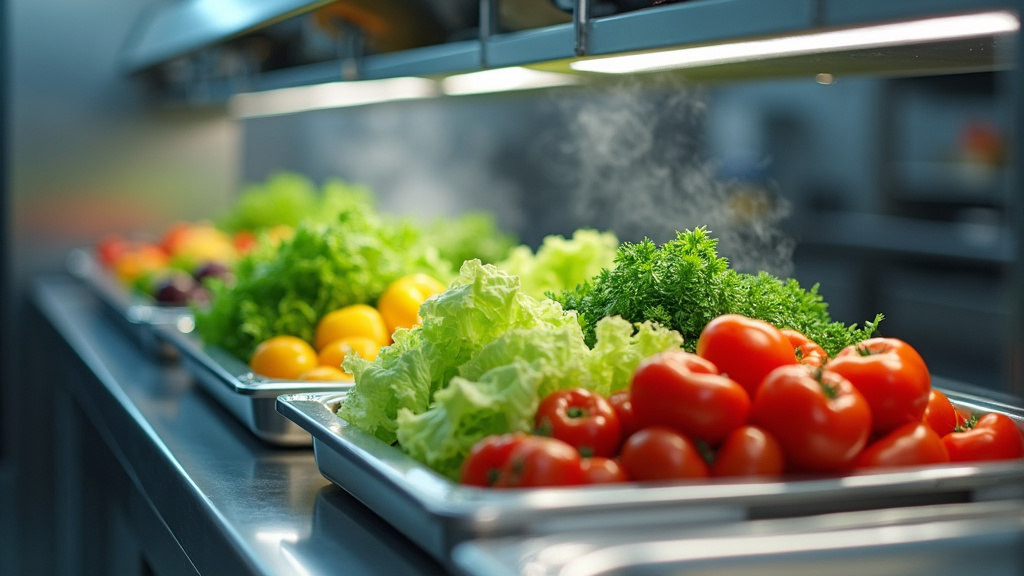 Saladette réfrigérée professionnelle dans une cuisine de restaurant avec bacs GN et plan de travail en inox