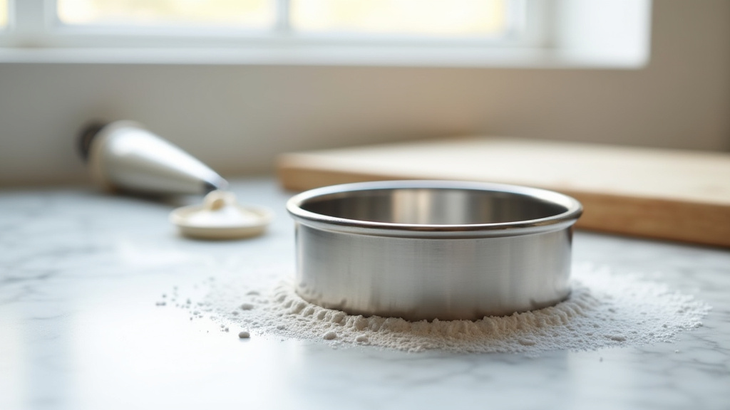 Un chef pâtissier utilisant un cercle à pâtisserie pour monter un entremet