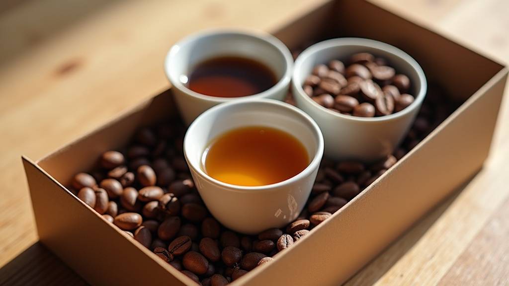 Composition détaillée d'un coffret gourmand avec café, thé et chocolat