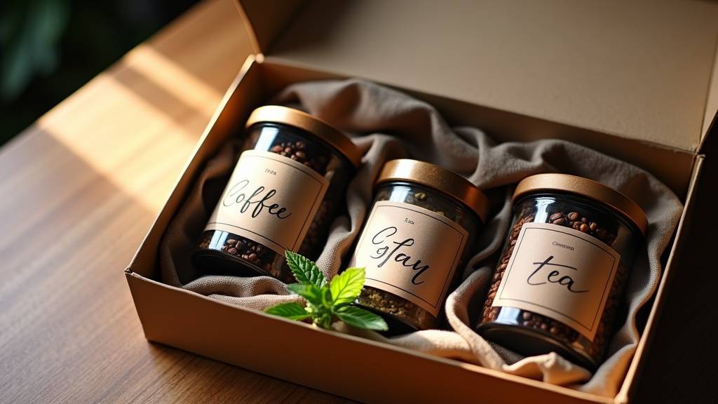 Coffret cadeau élégant contenant café, thé et chocolat de qualité
