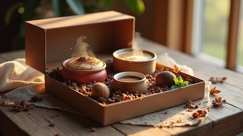 Composition élégante de café, thé et chocolat dans un coffret cadeau