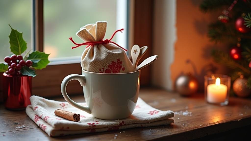 Coffret de Noël traditionnel avec tasse en porcelaine et accessoires