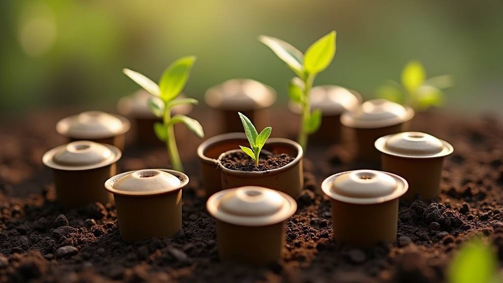 Capsules de café dans un bac à compost