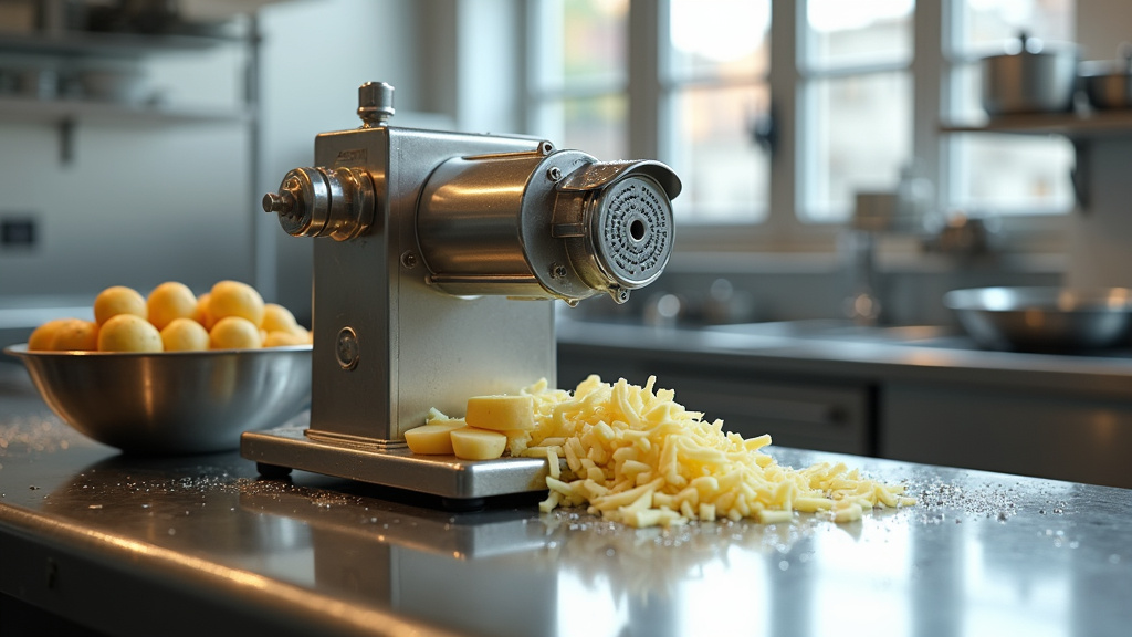 Cuisine professionnelle avec éplucheuse à pommes de terre et autres équipements modernes
