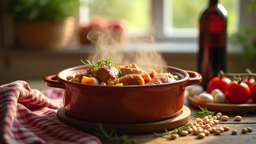Marché provençal avec étals de fruits et légumes colorés sous des ombrelles rayées
