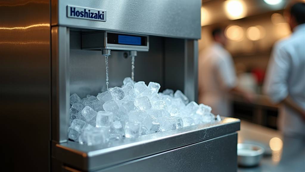 Vue intérieure d'une machine à glaçons Hoshizaki montrant le système de vis sans fin