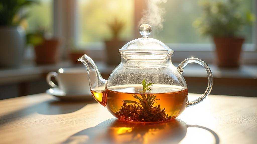 Infusion en cours dans la théière Bahar avec les feuilles qui se déploient