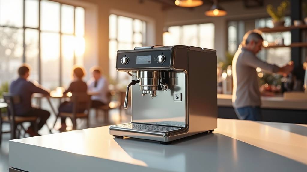 Détail du design rétro-futuriste de la machine à café Reneka