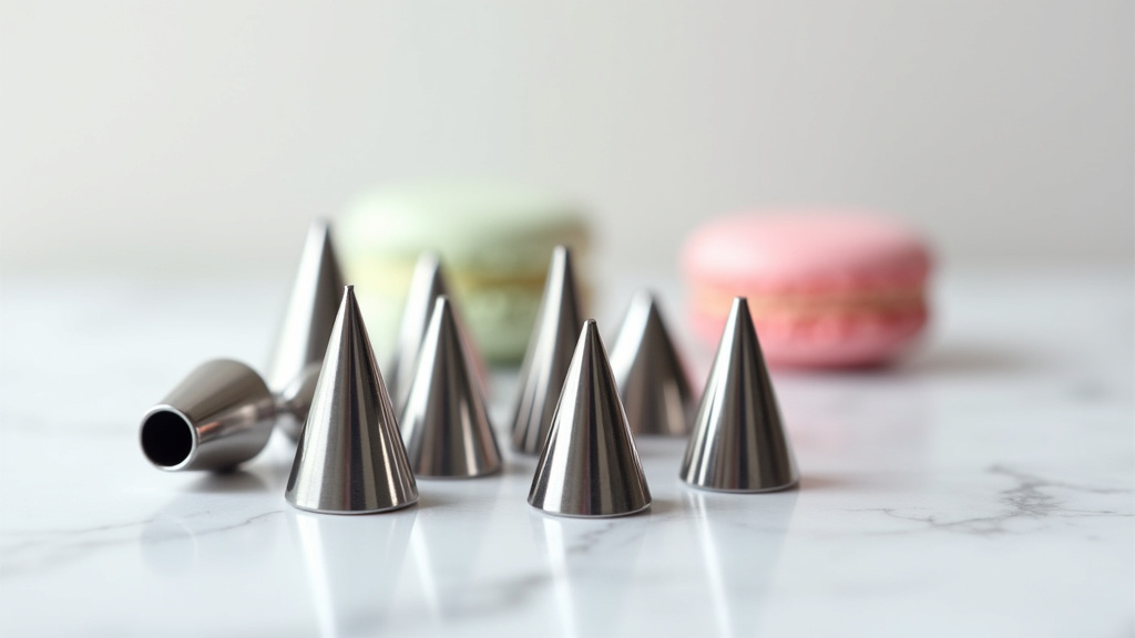 Différents types de douilles pâtissières disposés sur une surface en bois