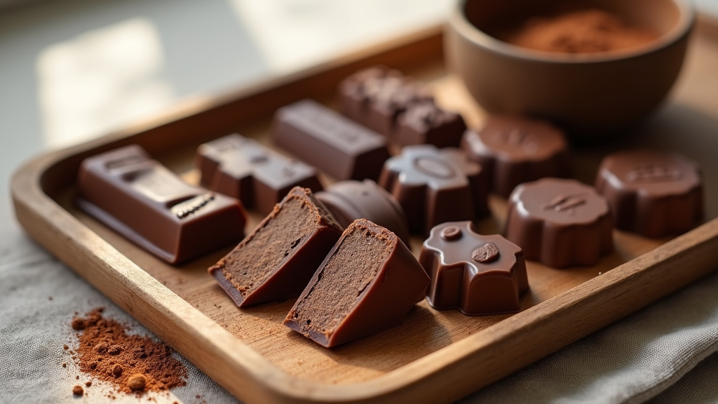 Différents types de moules à tablette de chocolat sur une surface de travail professionnelle