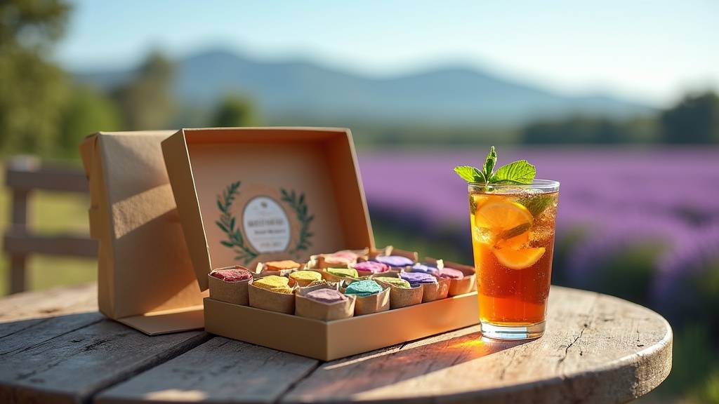 Préparation artisanale de thé glacé avec différentes herbes et fruits