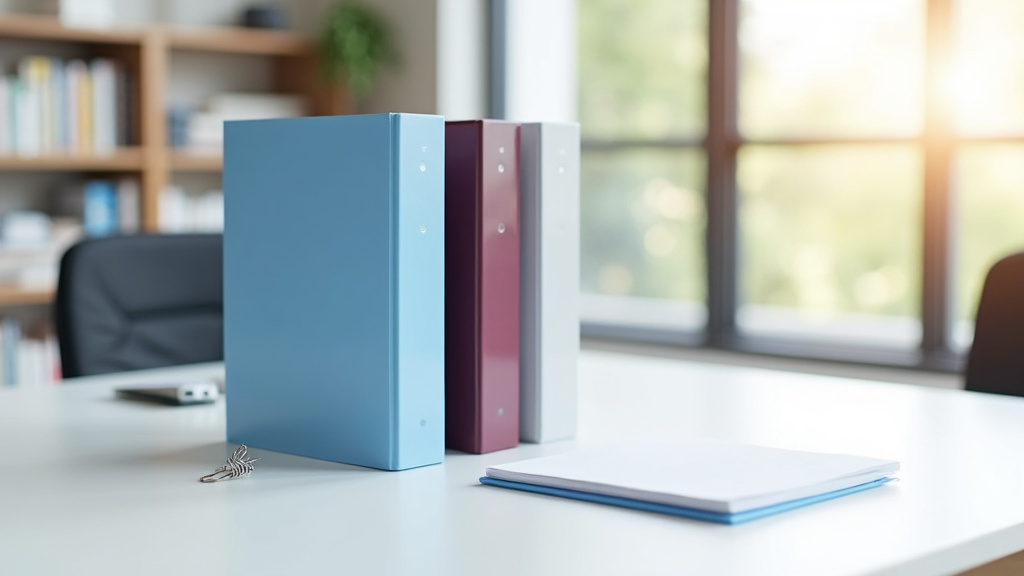 Classeurs A4 organisés par catégories dans un espace de travail