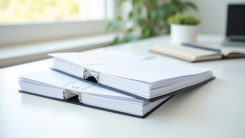 Classeur A4 professionnel ouvert avec des documents organisés