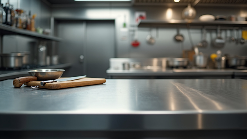 Détail d'une table inox professionnelle avec étagères et finitions de qualité