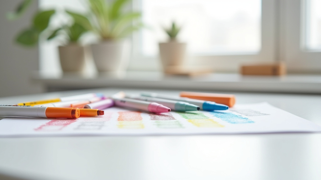 Illustrateur professionnel travaillant avec différents types de feutres sur une table bien organisée