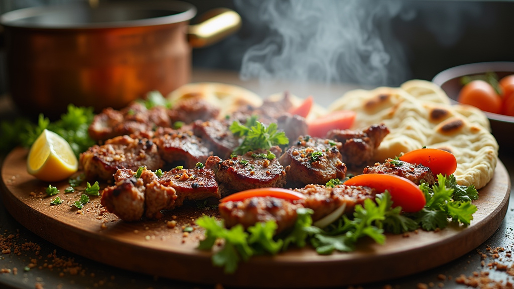 Préparation des brochettes avec viande et légumes alternés sur une plancha